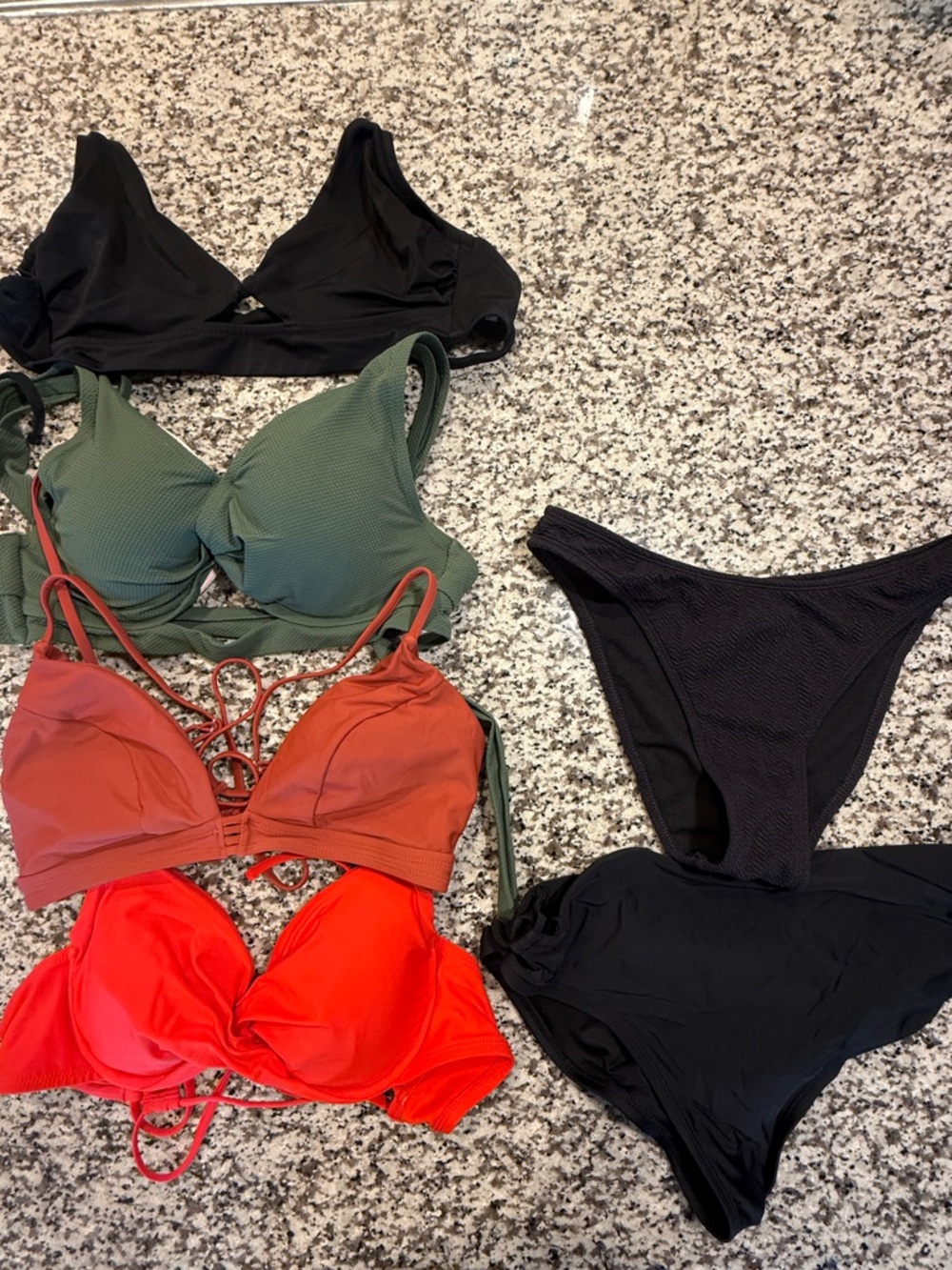 Mixed Bikini Tops and Bottoms Set - Black, Olive Green, Rust, Red